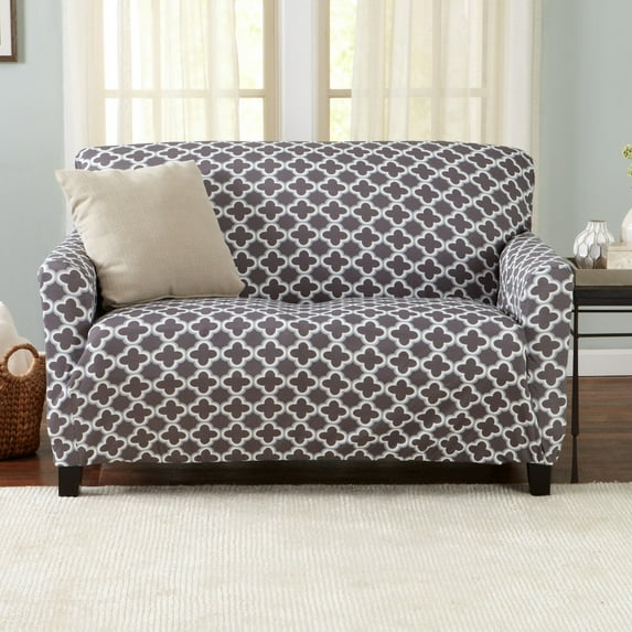 Great Bay Home Stretch Printed Washable Loveseat Slipcover (Loveseat, Charcoal)