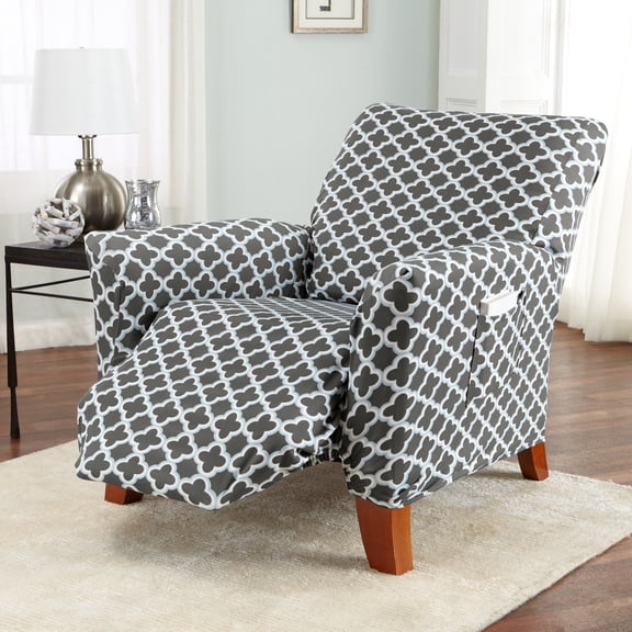 Great Bay Home Stretch Printed Washable Recliner Slipcover (Recliner, Charcoal)