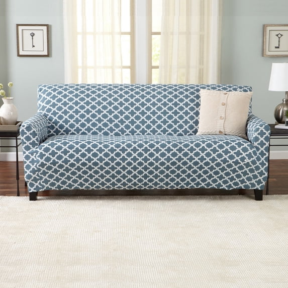 Great Bay Home Stretch Printed Washable Sofa Slipcover (Sofa, Smoke Blue)