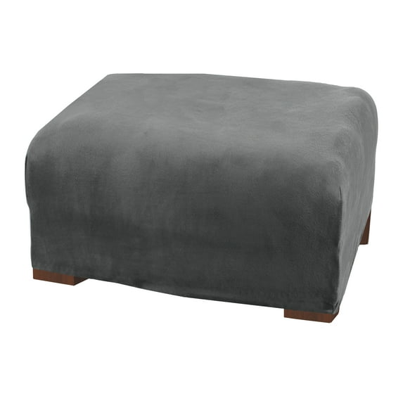 Great Bay Home Stretch Velvet-Plush Washable Ottoman Slipcover (Ottoman, Wild Dove Grey)