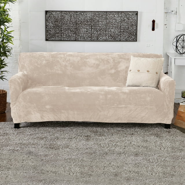 Great Bay Home Stretch Velvet-Plush Washable Sofa Slipcover (Sofa, Silver Cloud)