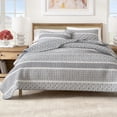 thumbnail image 1 of Striped Quilt Set - Lightweight, Soft, All-Season - 3-Piece Reversible Paisley Bedding Set (King / California King, Grey), 1 of 6