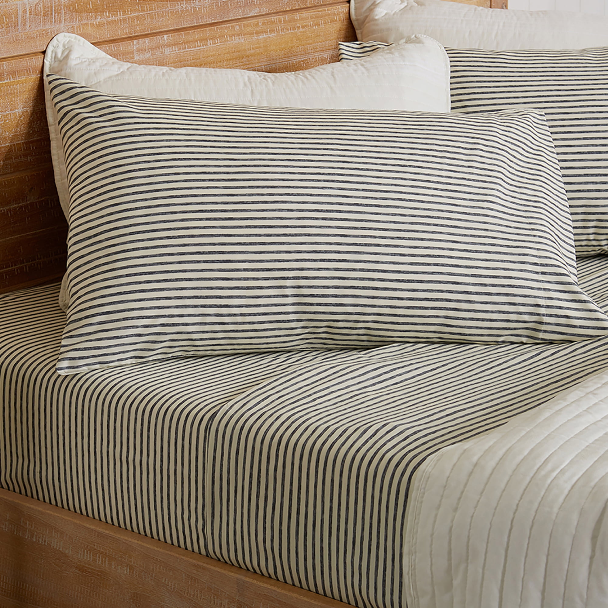 Queen Size Dark Grey Striped Microfiber Sheet Set