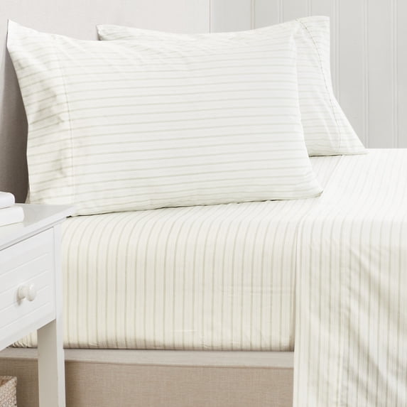 Great Bay Home Striped Microfiber Wrinkle Resistant Sheet Set (Queen, Laurel Green)