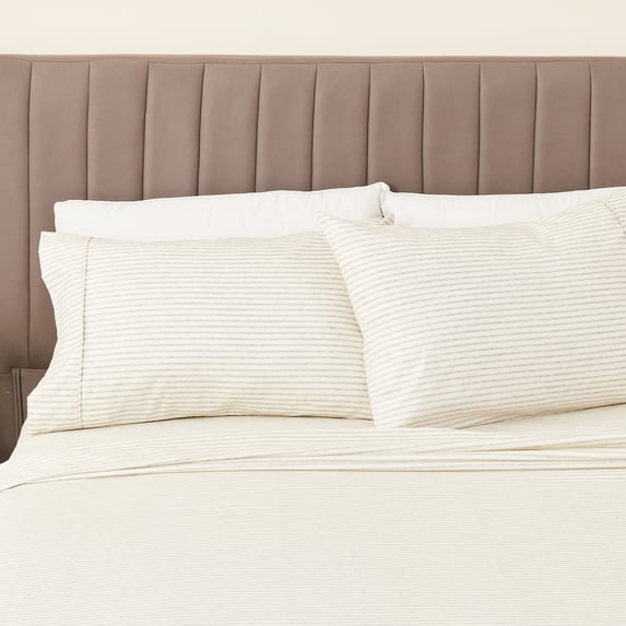 Great Bay Home Striped Ultra-Soft Microfiber Sheet Set (Queen, Stripe - Light Grey)