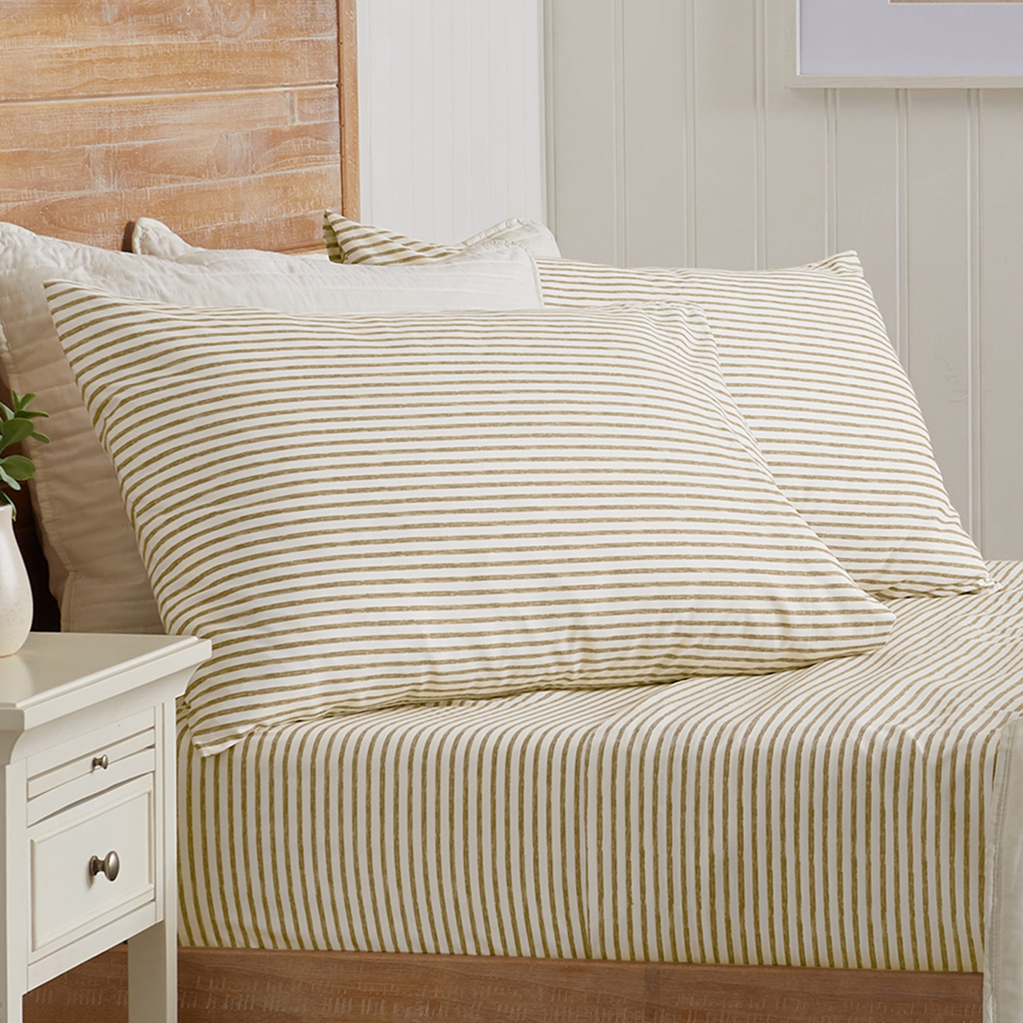 Queen Light Taupe Striped Microfiber Sheet Set