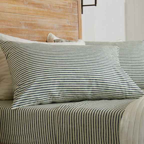 Great Bay Home Striped Microfiber Wrinkle Resistant Sheet Set (Twin, Blue)