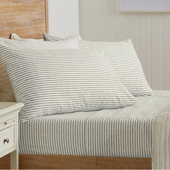 Great Bay Home Striped Microfiber Wrinkle Resistant Sheet Set  (Twin, Light Grey)