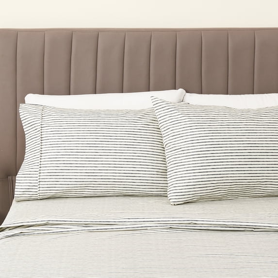 Great Bay Home Striped Ultra-Soft Microfiber Sheet Set (Full, Stripe - Dark Grey)