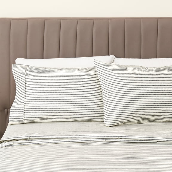 Great Bay Home Striped Ultra-Soft Microfiber Sheet Set (King, Stripe - Dark Grey)