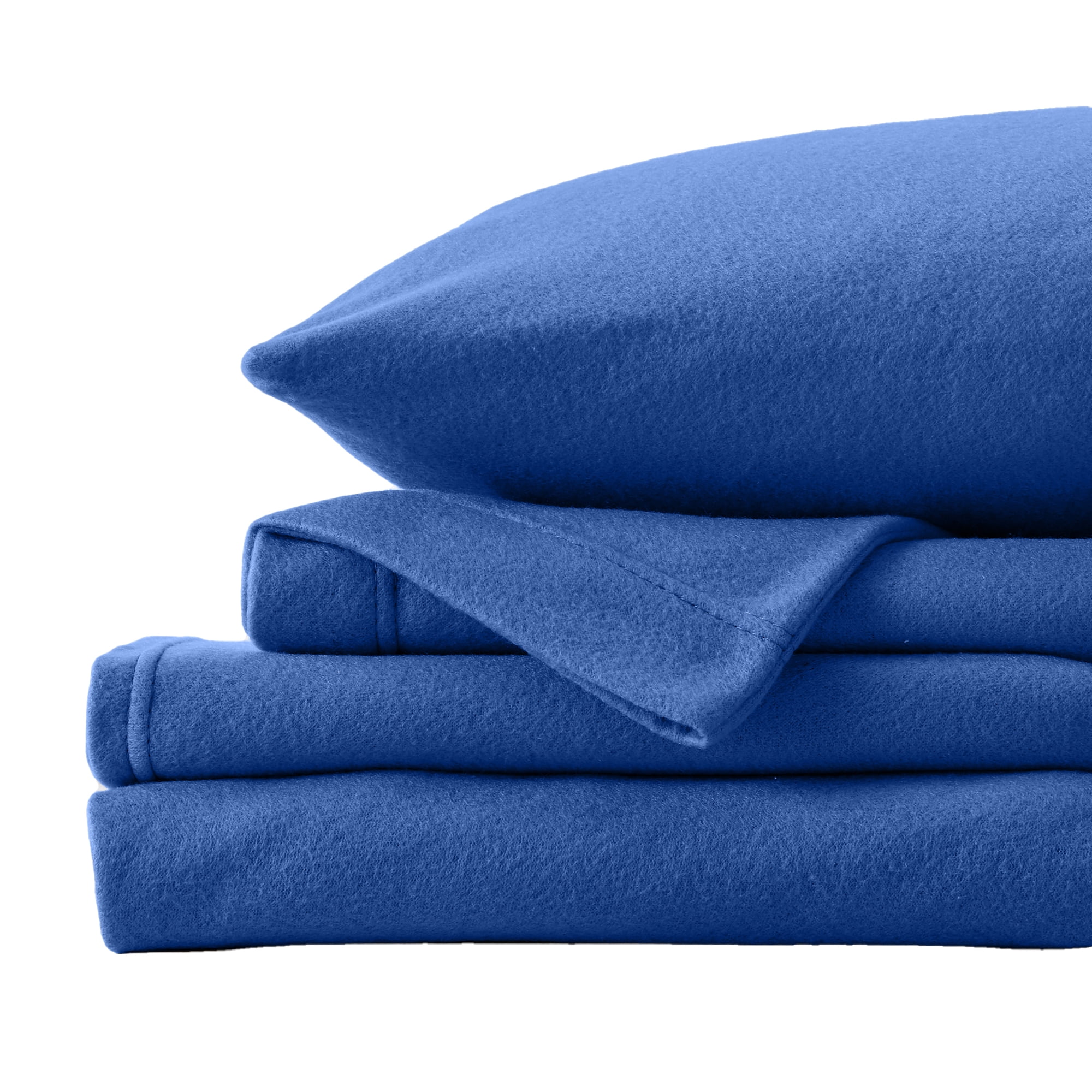 Navy Twin Solid Cotton Polyester Fleece Sheet Set