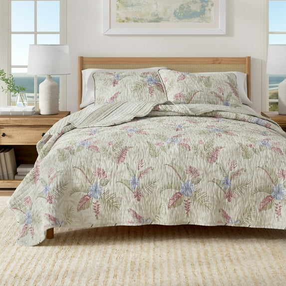 Great Bay Home Tropical Palms Reversible King / California King Cotton Quilt Set