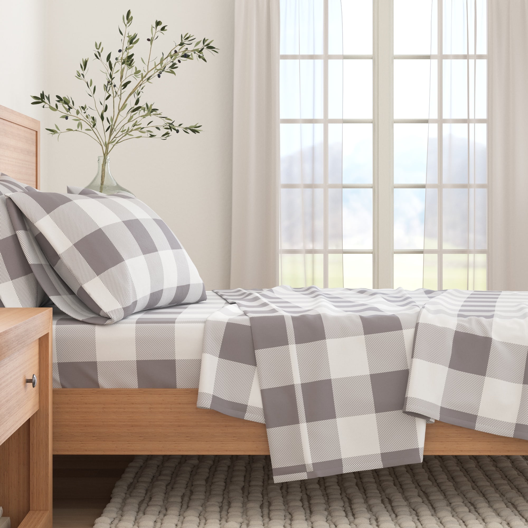 Full Size Gray Cotton Flannel Sheet Set