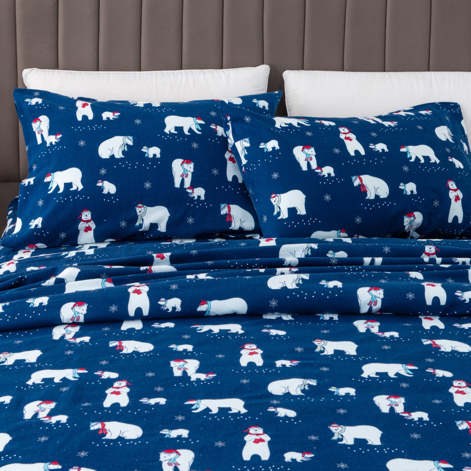 Great Bay Home Turkish Cotton Printed Flannel Sheet Set (Full, Navy