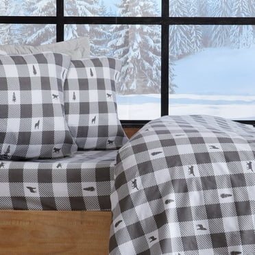 Great Bay Home Turkish Cotton Printed Flannel Sheet Set  (King, Buffalo Check Lodge)