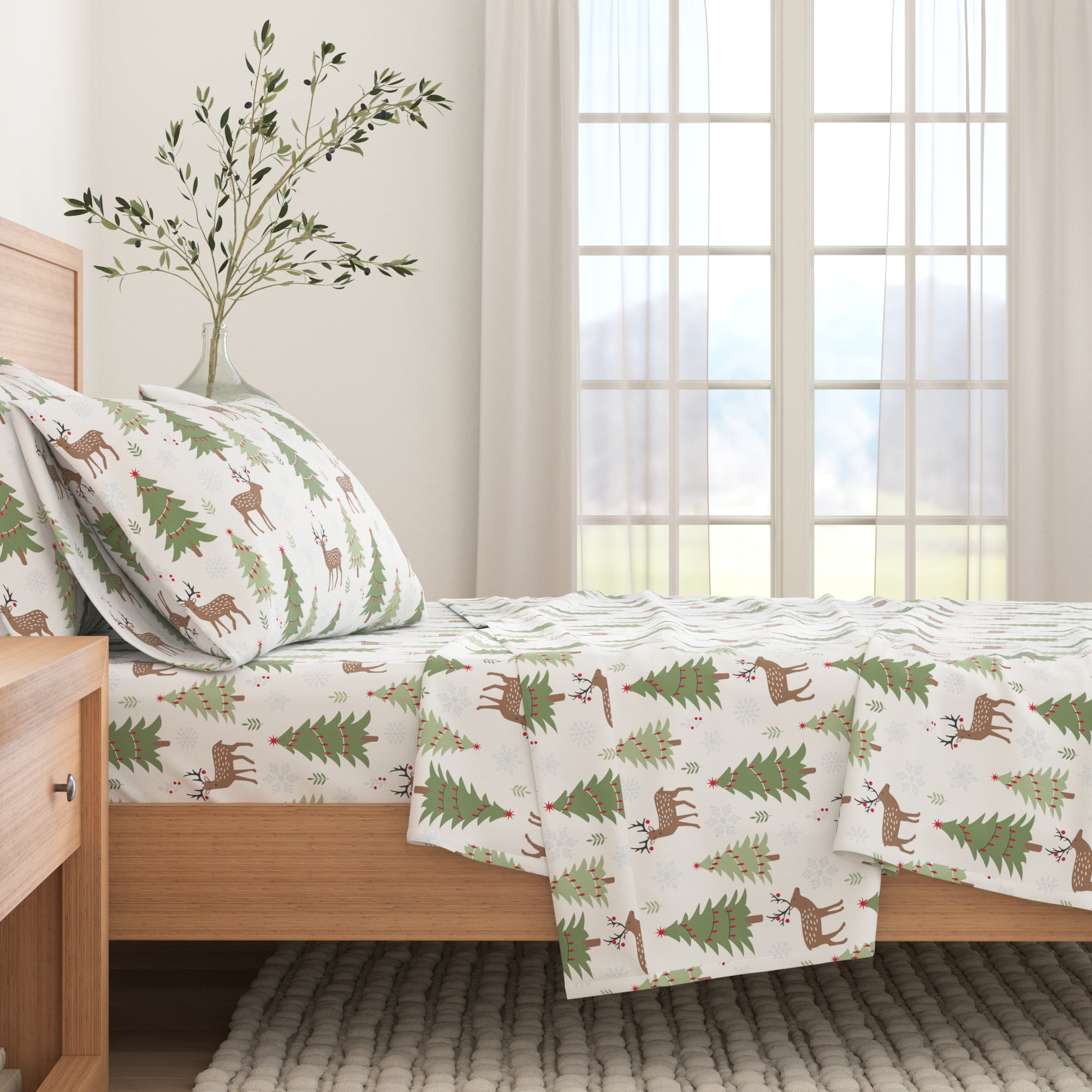 King Gray Deer and Trees Cotton Flannel Sheet Set