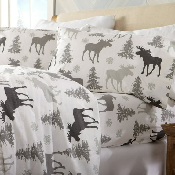 Great Bay Home Turkish Cotton Printed Flannel Sheet Set (Twin XL, Moose)