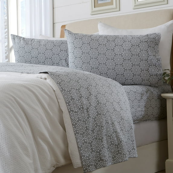 Great Bay Home Turkish Cotton Printed Flannel Sheet Set (Twin XL, Snowflake - Mosaic Grey)