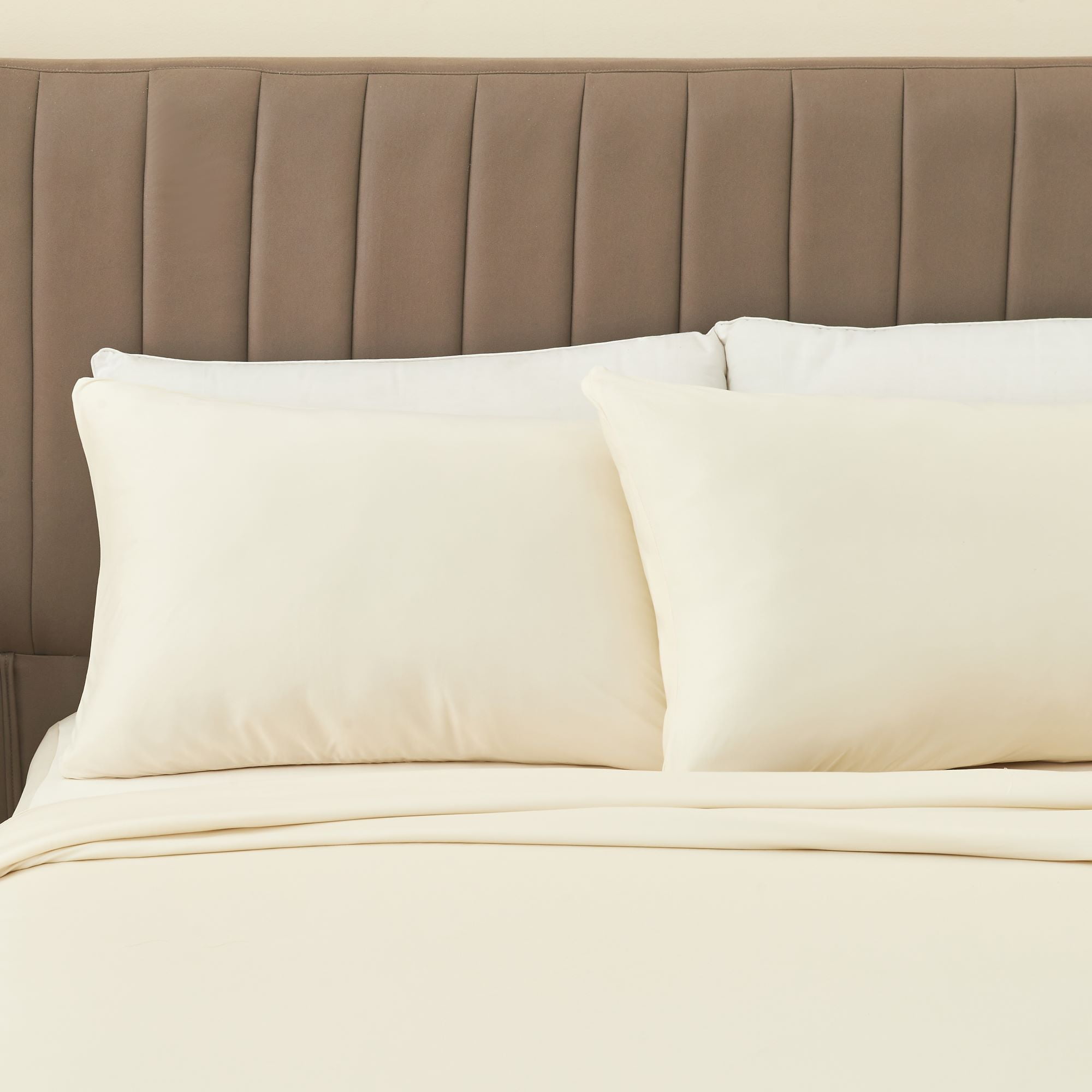 Beige and White Queen Performance Microfiber Sheet Set