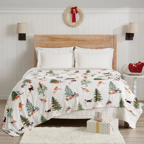 Great Bay Home Velvet Plush Fleece Holiday Printed Warm and Cozy Bed Blanket (Twin, Holiday Cats)