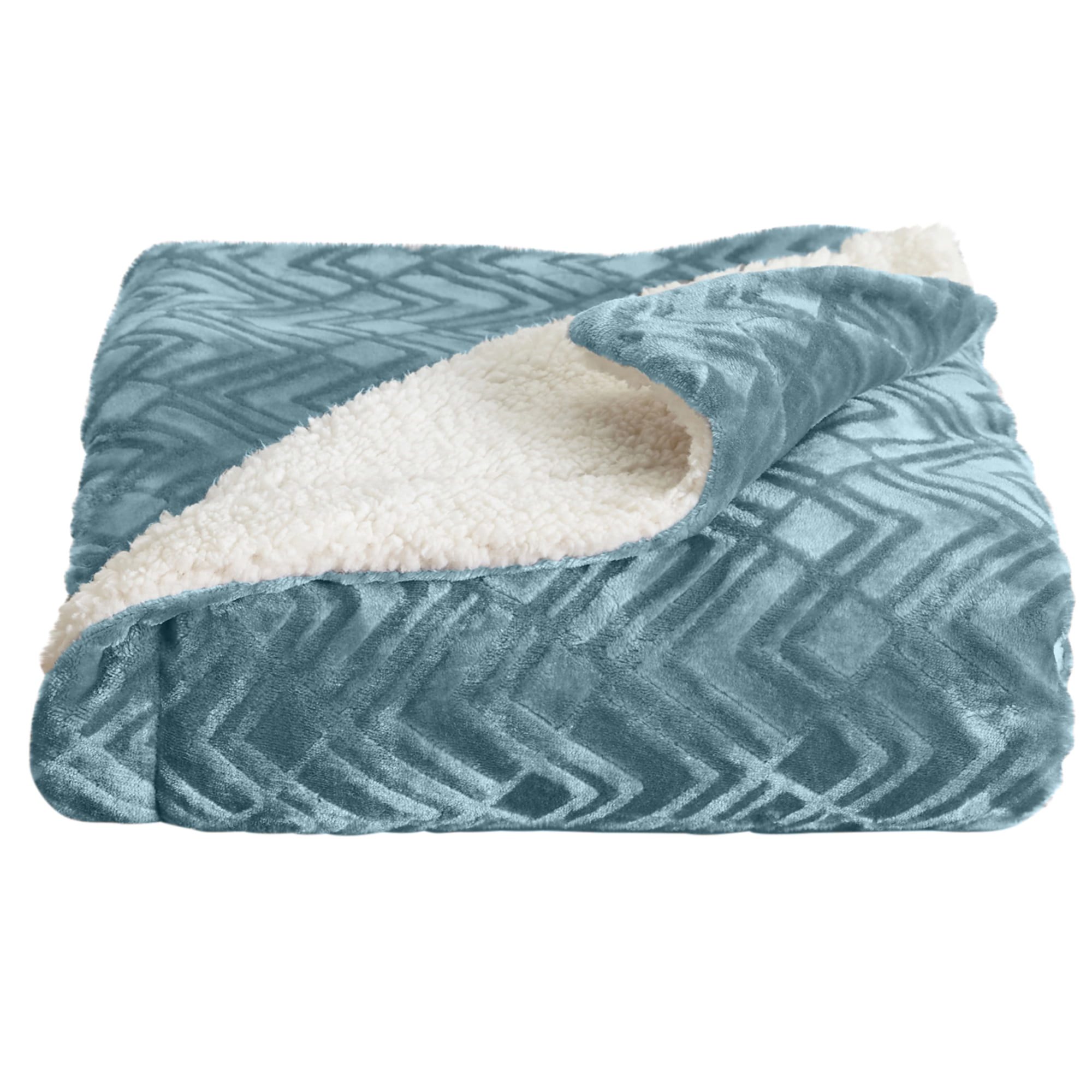 Full Blue Surf Velvet Plush Fleece Sherpa Reversible Blanket