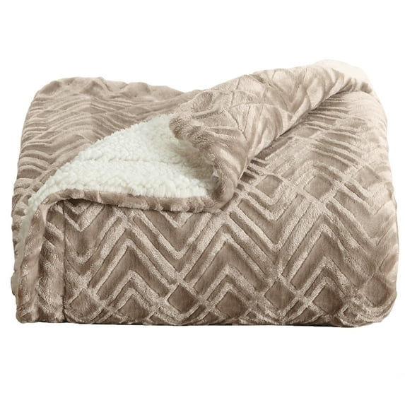 Great Bay Home Velvet Plush Fleece Reversible Sherpa Warm and Cozy Bed Blanket (Full / Queen, Taupe)