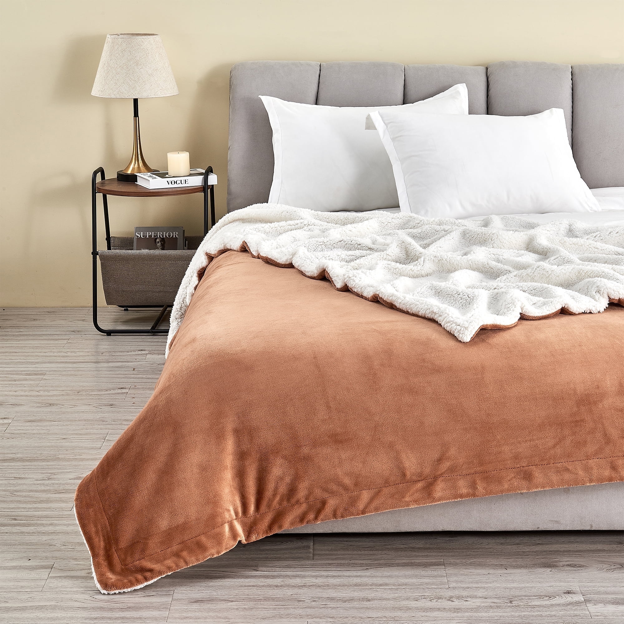 Velvet Plush Soft Fleece Reversible Throw, Warm and Comfortable Bed Blanket - Great Bay Home (Full Queen, Terracotta)