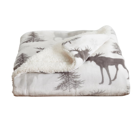 Great Bay Home Velvet Plush Fleece Reversible Sherpa Warm and Cozy Bed Blanket (King, Moose)