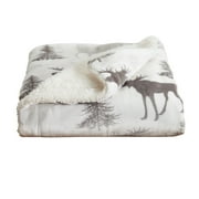 Great Bay Home Velvet Plush Fleece Reversible Sherpa Warm and Cozy Bed Blanket (Twin, Moose)