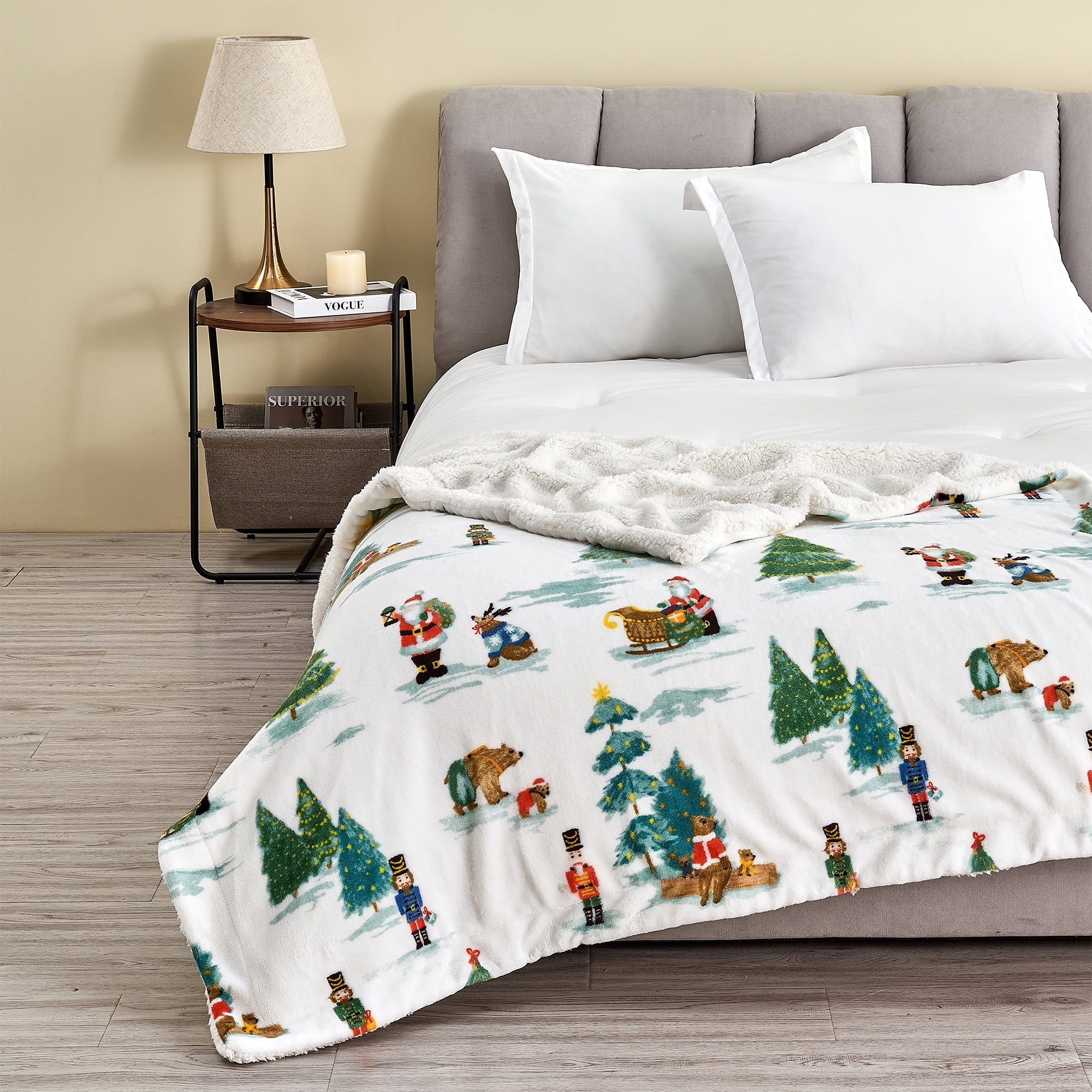 Christmas Santa and Friends Reversible Sherpa Fleece Throw Blanket