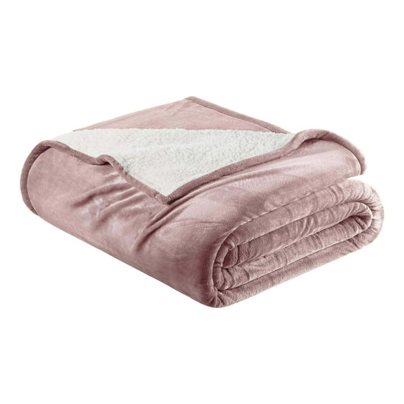 Great Bay Home Velvet Plush Sherpa Fleece Reversible Blanket, King/CalKing, Rose Pink