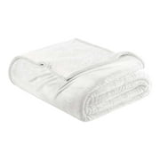 Great Bay Home Velvet Plush Sherpa Fleece Reversible Blanket, Queen, White