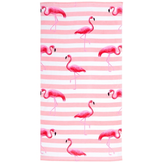 Great Bay Home Vibrant Prints Soft Cotton Beach Towel (30" x 60", Flamingos)