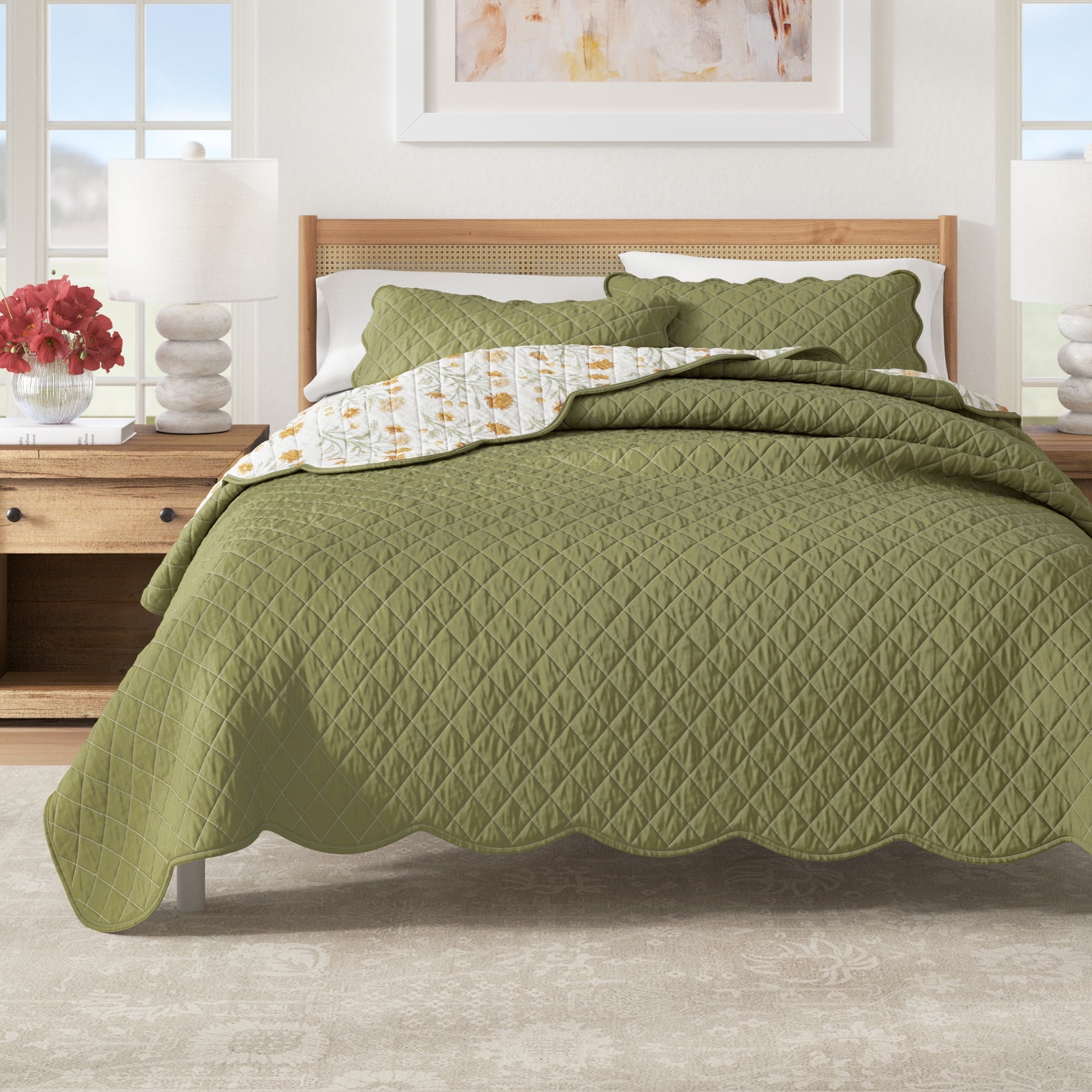 Great Bay Home Vintage Printed Floral Reversible Twin / Twin XL Cotton Quilt Set