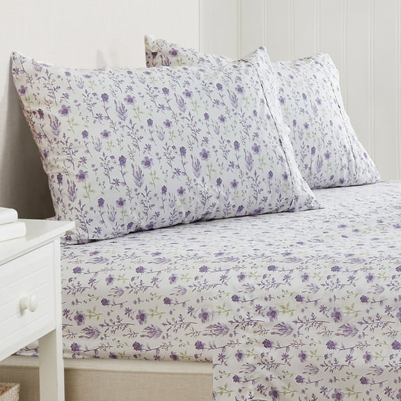 Great Bay Home Watercolor Floral Microfiber Wrinkle-Resistant Sheet Set (Twin, Colorful Floral - Lavender)