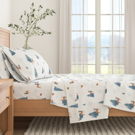 Great Bay Home Winter Flannel Sheet Set - 100% Turkish Cotton - Double Brushed - Queen, Winter Days