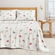 Great Bay Home 3-Piece 100% Turkish Cotton Flannel Sheet Set, Twin, Pups in the Snow
