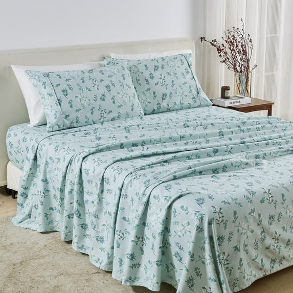 Great Bay Home Winter Floral Brushed Microfiber Sheet Set, Queen, 4 Pieces