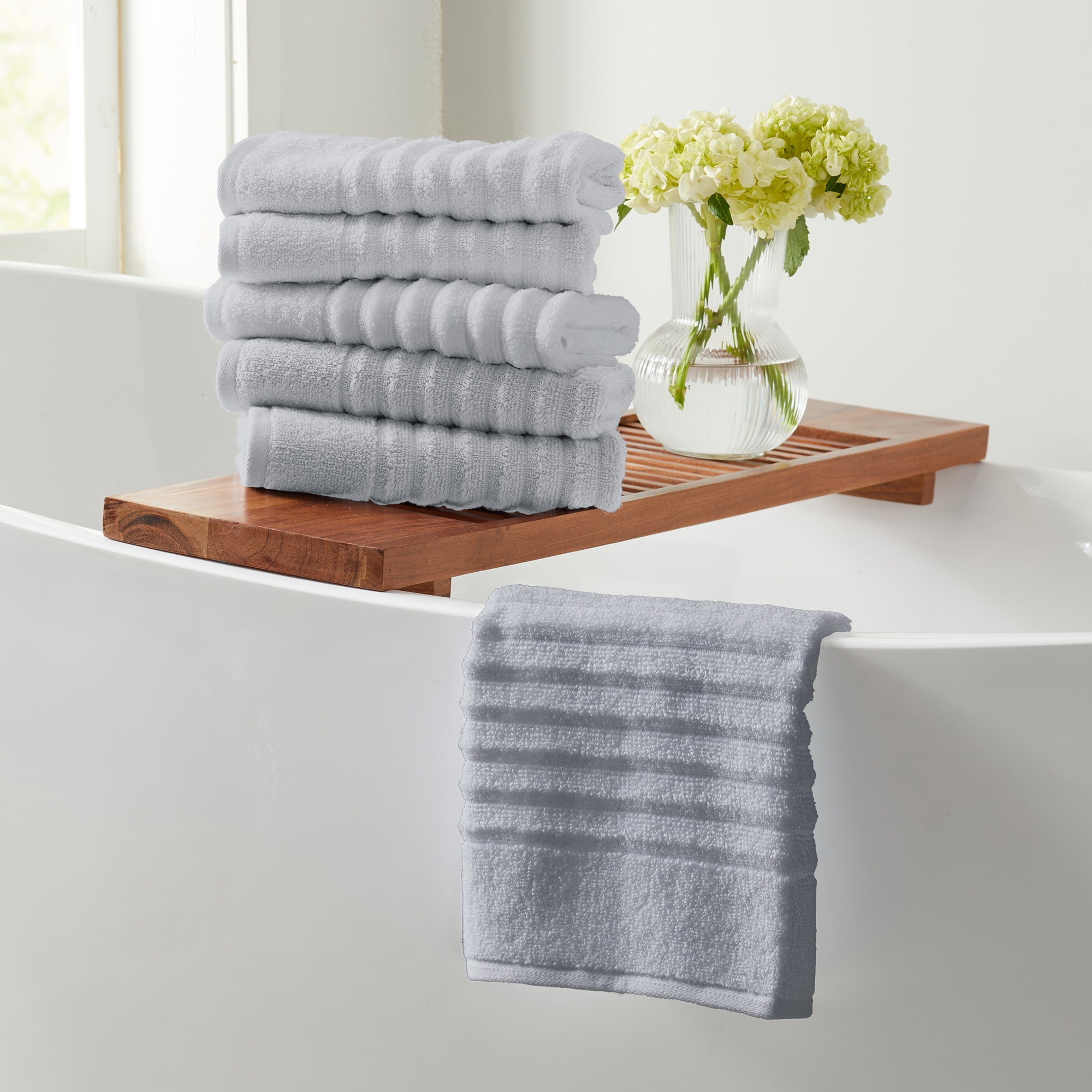 Light Grey Combed Cotton Ribbed Hand Towel Set (Pack of 6)