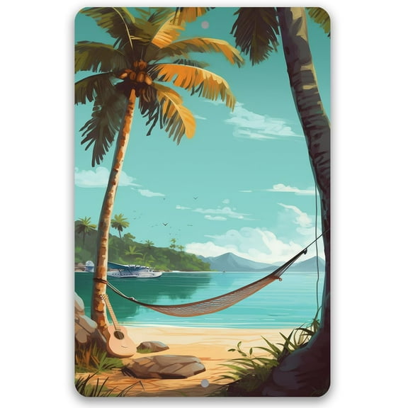 Great Beach and Nautical Decor, Beach House and Summer Surfing Decoration, Beach Themed Display, Sea Shells Cool Home Print, Use Indoor or Outdoor Metal Sign (8" x 12", Another Day in Paradise A)