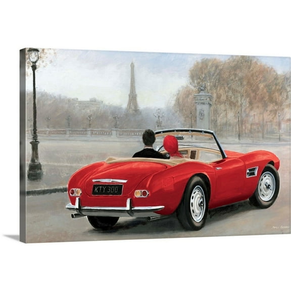 Great Big Canvas "A Ride in Paris III Red Car"  by Marco Fabiano Burgundy White classic  Wrapped Canvas Print Wall Artwork