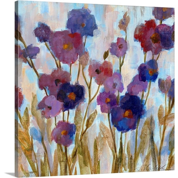Great Big Canvas "Abstracted Florals In Purple"  by Silvia Vassileva Dark Forest Green Pale Blue   Wrapped Canvas Print Wall Artwork