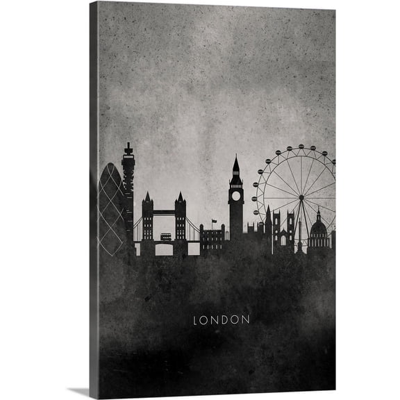 Great Big Canvas "Black and White Minimalist London Skyline" by Circle Art Group Light Gray Black and White Wrapped Canvas Print Wall Artwork