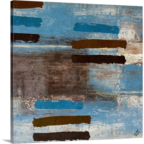 Great Big Canvas "Blue Barred Abstract Square I"  by Michael Marcon Gray Blue Light Gray contemporary  Wrapped Canvas Print Wall Artwork