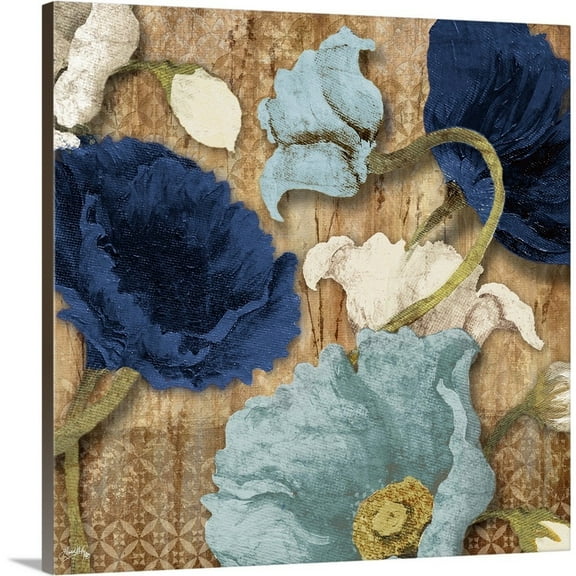 Great Big Canvas "Blue Joyful Poppies I"  by Elizabeth Medley Silver Brown   Wrapped Canvas Print Wall Artwork