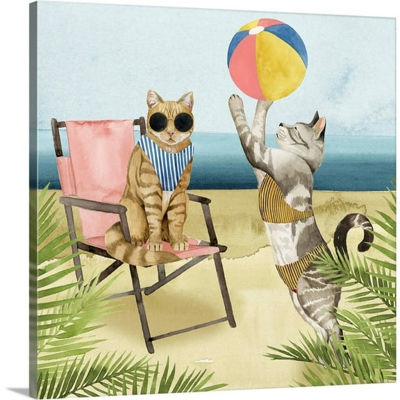Great Big Canvas "Coastal Kitties I" by Grace Popp Black Pink contemporary Wrapped Canvas Print Wall Artwork