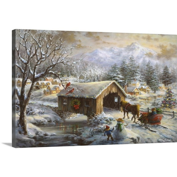 Great Big Canvas "Covered Bridge"  by Nicky Boehme Peach Dark Gray   Wrapped Canvas Print Wall Artwork