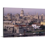 Great Big Canvas "Cuba, old Havana, cityscape at dusk" by Gavriel Jecan Light Gray Peach Wrapped Canvas Print Wall Artwork