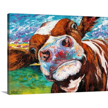 Great Big Canvas "Curious Cow I"  by Carolee Vitaletti Silver Burgundy   Wrapped Canvas Print Wall Artwork