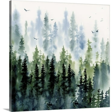 Great Big Canvas "Evening Treeline Sq"  by Katrina Pete Black Gray   Wrapped Canvas Print Wall Artwork
